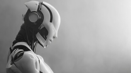 a futuristic robot is pondering the future 