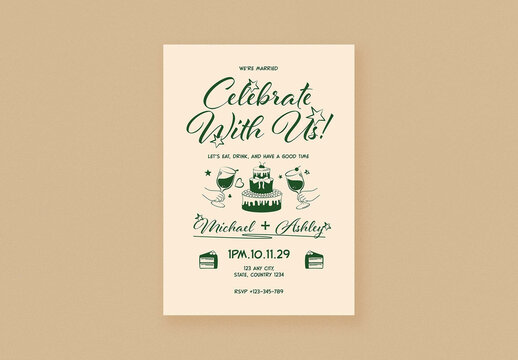 Simple Vintage Handrawn Wedding Invitation