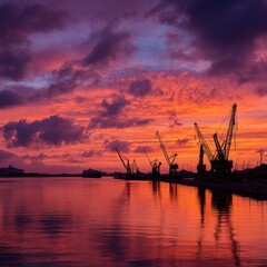 Fototapeta premium Port at sunset, vibrant colors