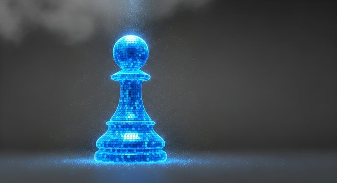 A glowing blue digital chess pawn, perfect for strategic and futuristic concepts.