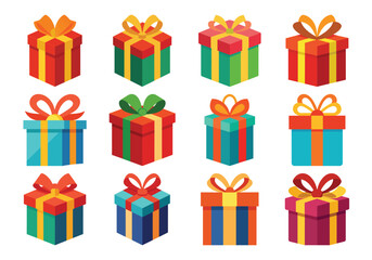 Collection of Colorful Gift Boxes with Ribbons and Bows for Celebration