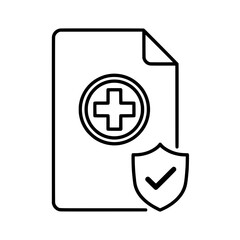 Obraz premium Health Insurance Document Line Icon with Medical and Security Symbol