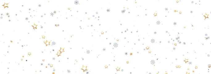 Festive holiday background with gold stars and silver snowflakes. Perfect for cards, websites, and more.