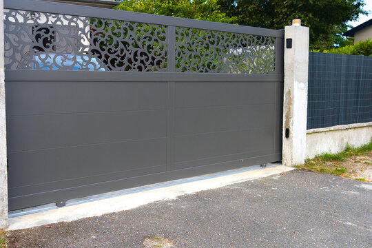 portal high modern long grey design style gate aluminum home gray door house entrance