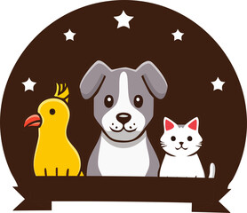 Pet Animals, Dog Cat and Parrot Illustration art, 