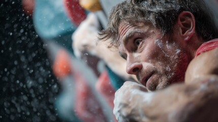 Indoor Climbing Competition Featuring Focused Male Athlete on Wall