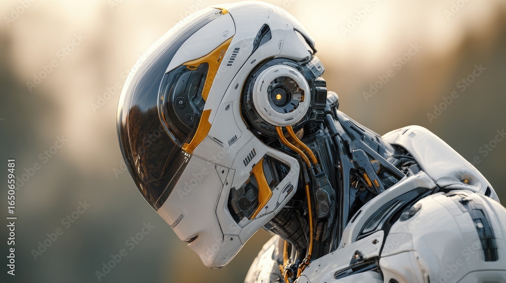 Poster futuristic robot portrait, showcasing intricate design and advanced technology