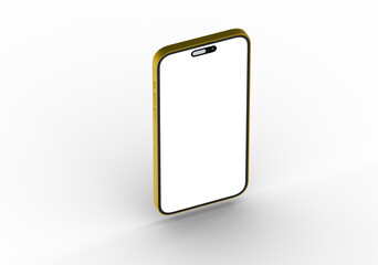 High-quality image of a golden smartphone mockup. Perfect for app presentations or website design. Blank screen for easy customization.