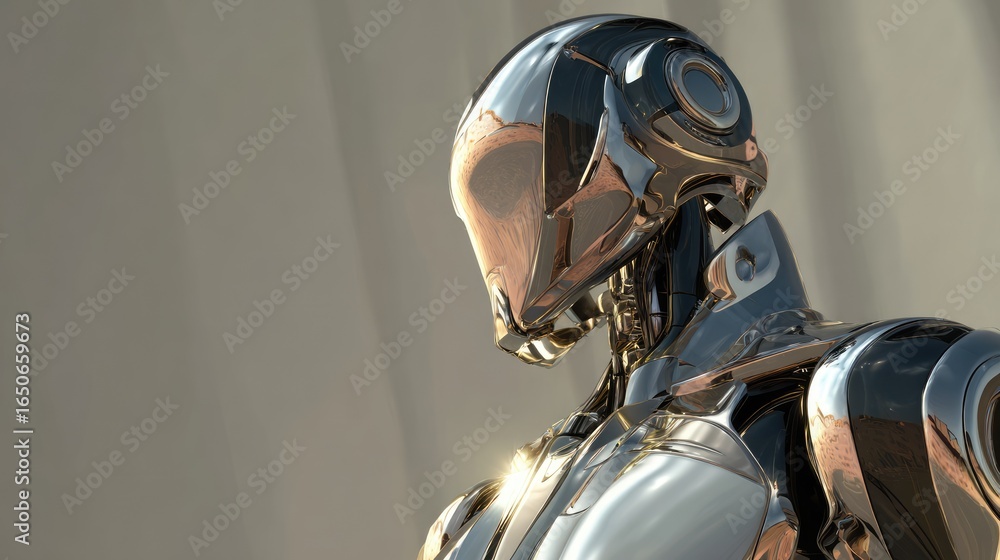 Poster an advanced robotic being with a futuristic design, symbolizing technology and artificial intelligen