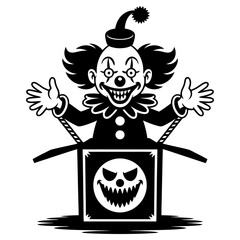 Halloween creepy clown in a box illustration