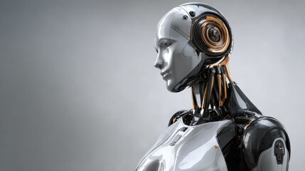 A stunning and futuristic depiction of a humanoid robot. This image evokes a sense of technological advancement and innovation