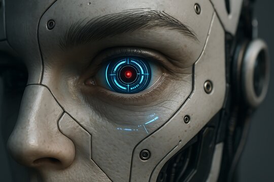 Robotic eye scanner, futuristic biometric identification technology