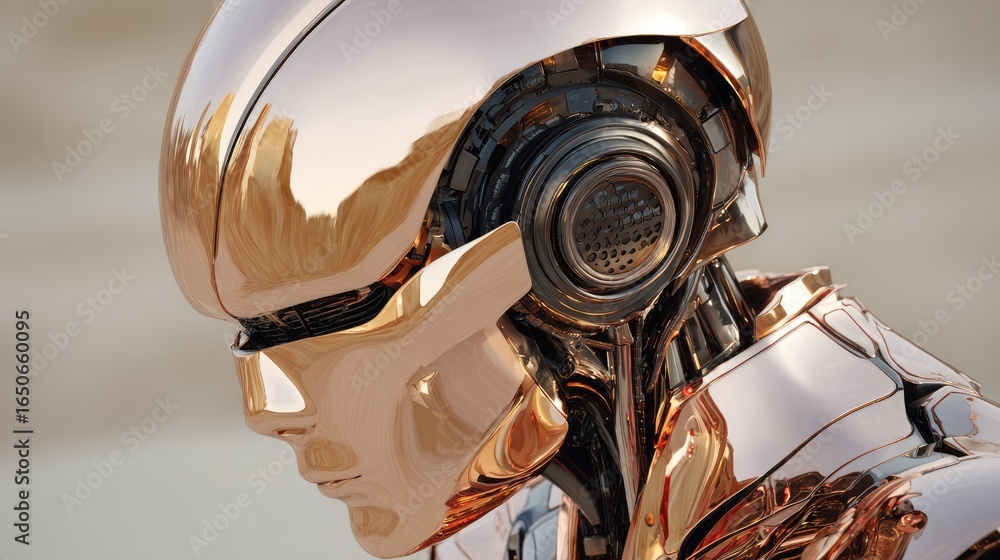 Aufkleber close up view of a futuristic android robot with a metallic exterior, depicting advanced technology 