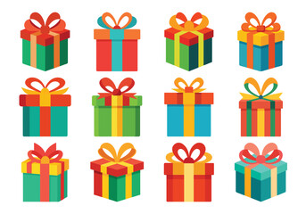 Colorful Gift Boxes Vector Illustration Set for Celebrations and Special Occasions