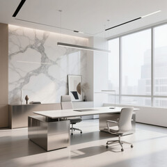Fototapeta premium Modern Minimalist Office Design Luxurious Workspace with City Views