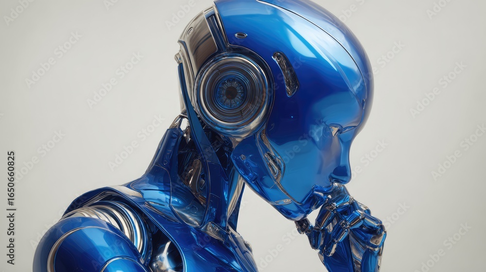 Poster a thoughtful robot contemplating an unknown future