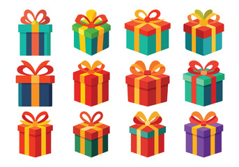 Colorful Gift Boxes Collection with Ribbons and Bows for Celebrations