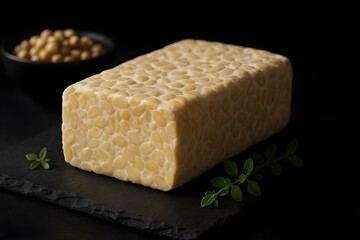 Fresh raw tempe made from fermented soybeans, traditional Indonesian food ingredient, natural protein source, healthy plant-based cuisine, perfect for culinary, nutrition, and cooking themes.