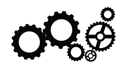 Black silhouette of interlocking gears on a white background