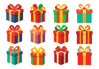 Collection of colorful gift boxes with ribbons and bows for celebrations