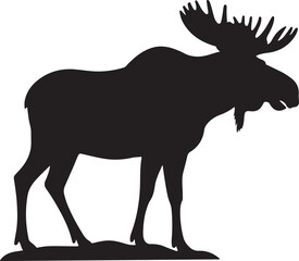 Black silhouette of a large bull moose with antlers on a white background animal wildlife