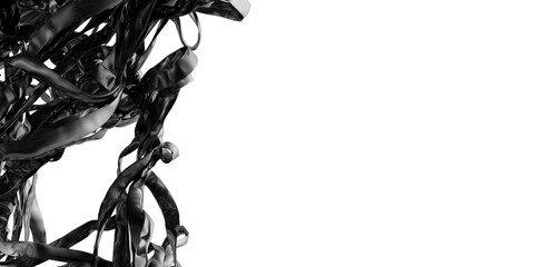 Sleek black liquid swirls on white. Perfect for modern designs, backgrounds, and presentations.