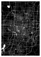 Zibo China City Street Map. modern city background, urban city art, abstract urban background landscape, city banner district