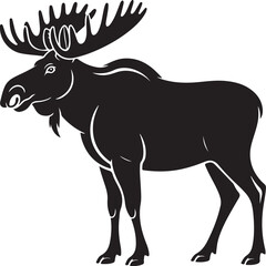 Obraz premium Black silhouette of a bull moose with detailed antlers and a beard on a white background animal wildlife