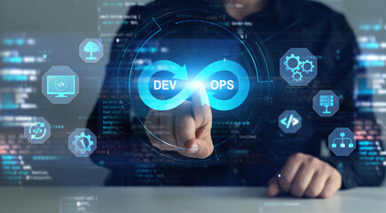 Agile programming and DevOps technology.Software development updating.System engineer and...