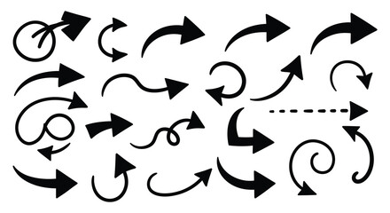 Obraz premium Collection of various black arrows on a white background