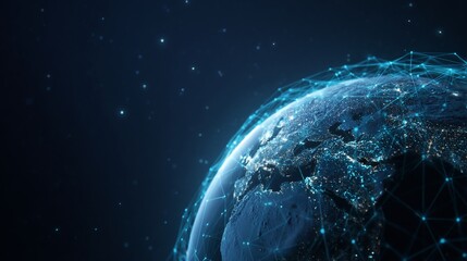 Obraz premium Digital Global Network Earth with Connected Data Points and Light Trails in Space