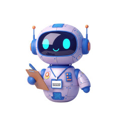 Cute 3D Robot Organizer With Clipboard Writing Ideas In Transparent Background.