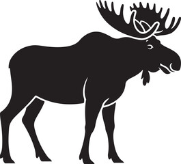 Silhouette of a large bull moose with impressive antlers on a white background deer animal