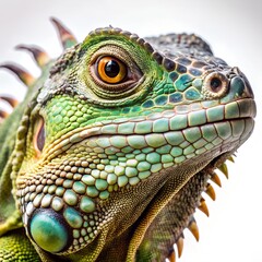 Fototapeta premium Close up of a green iguana head with detailed scales