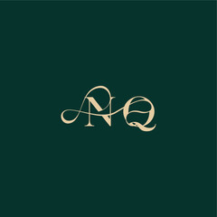 monogram initial logo design elegant style with wavy line NQ organic curve wedding letter