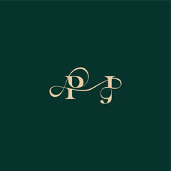 monogram initial logo design elegant style with wavy line PJ organic curve wedding letter