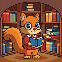 squirrel librarian with round spectacles