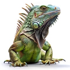Fototapeta premium Green Iguana on White Background reptile lizard