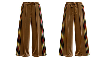 Wide leg pants with colorful stripe detail on the sides and drawstring
