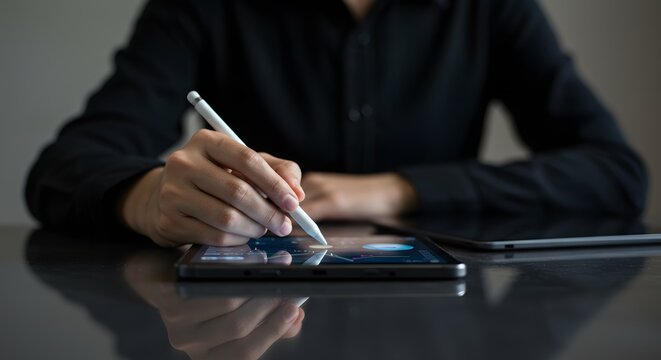 Digital Designer Working on Tablet with Stylus