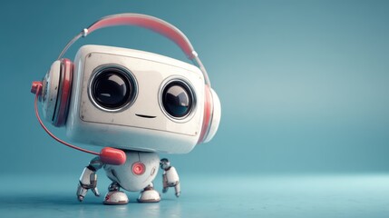 a cute robot with headphones and a happy expression
