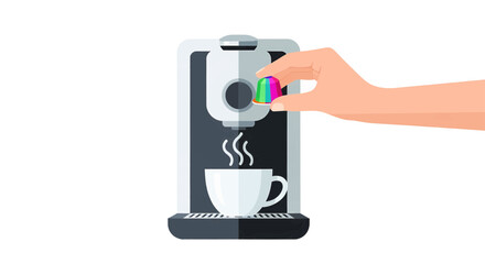 Preparing Coffee with a Capsule Hand Inserting Pod into Machine for Fresh Brew
