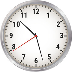 Chrome clock vector on transparent background. Modern metallic clock with Arabic numerals for concepts like punctuality, time tracking, scheduling, tech UI, and classic design