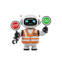 Fototapeta premium Robot Traffic Controller Concept With Stop and Go Sign In Transparent Background