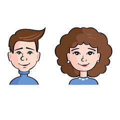 Two Avatars of young woman and man colored cartoon style vector