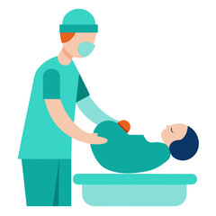 Doctor caring for patient on medical table