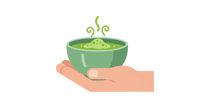 green matcha bowl held in hand clip art preview