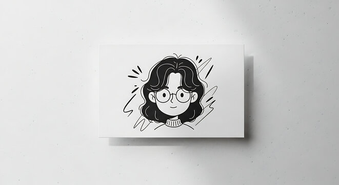 Cute Cartoon Portrait of a Girl with Glasses - Black and White Illustration - Powered by Adobe