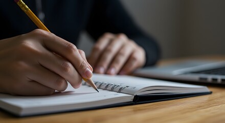Writing in a Notebook with Pencil, Close-up