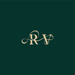 monogram initial logo design elegant style with wavy line RV organic curve wedding letter